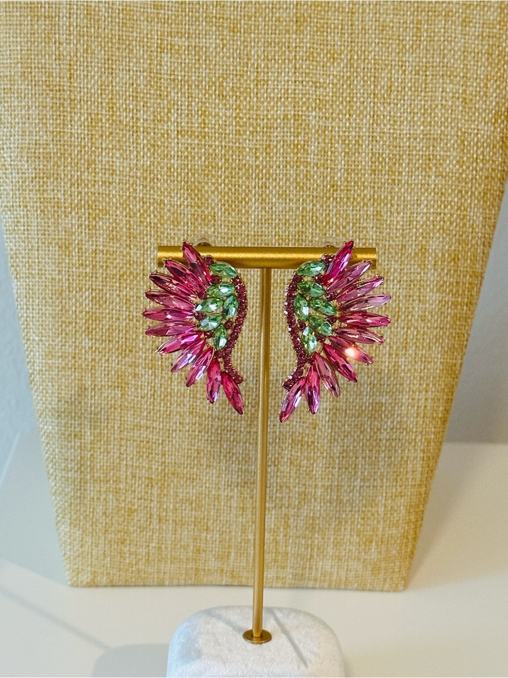 Fashion Jewelry Pink and Green Crystal Wing Earrings